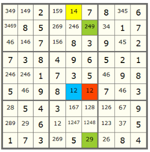 another Sudoku puzzle using Forcing Chain technique