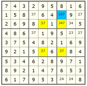 a Sudoku with X-Wing pattern