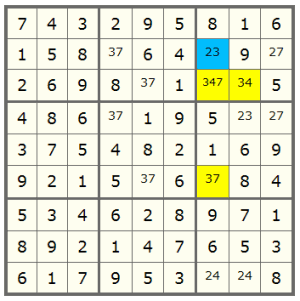 a Sudoku with XYZ-Wing pattern